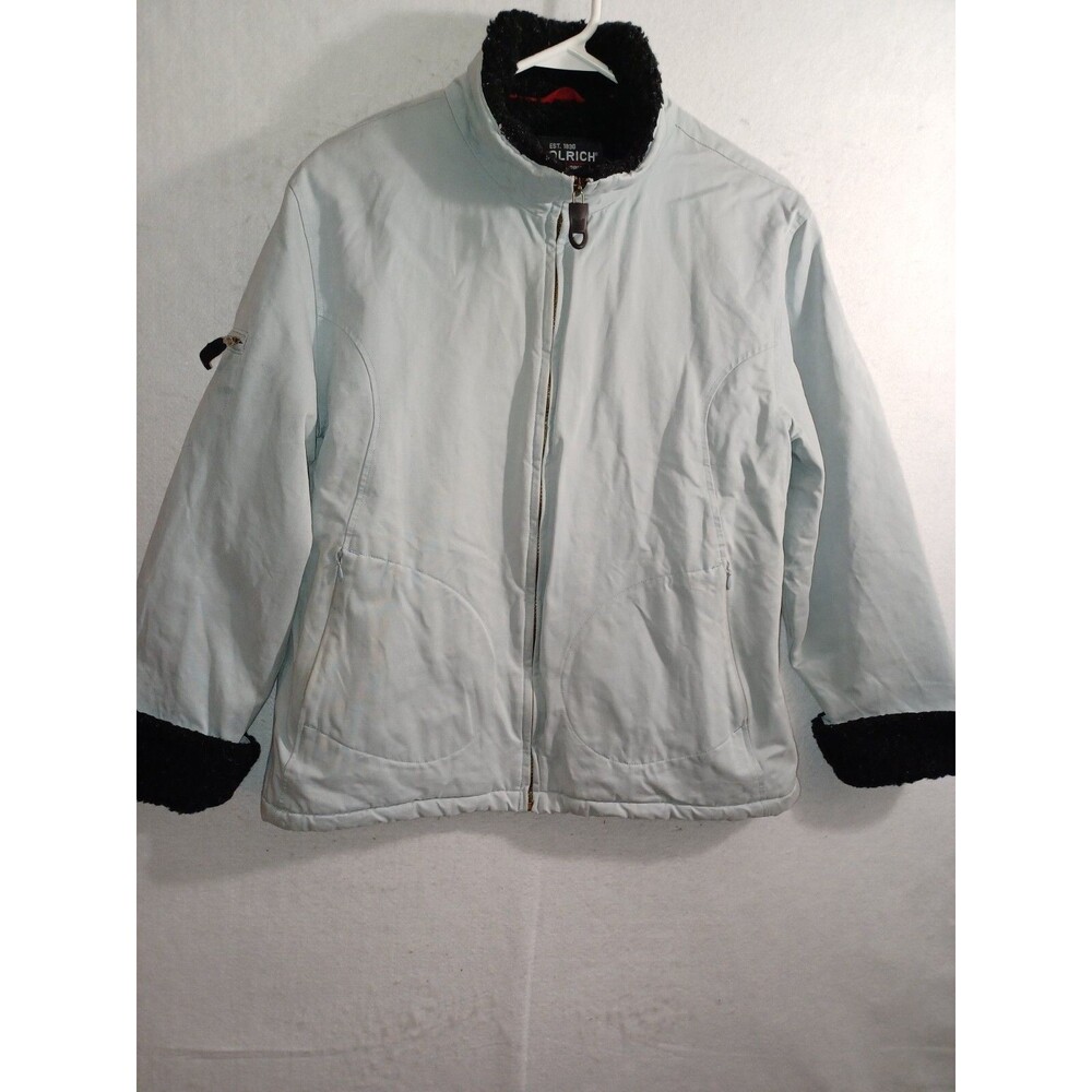 Woolrich Womens Medium Light Blue Gray Faux Fur Trim Insulated Jacket